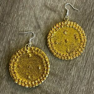 Gold Glitter Capiz Shell Earrings New